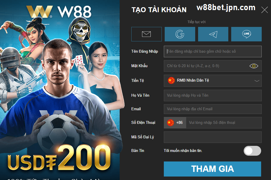 form dang ky tai khoan w88